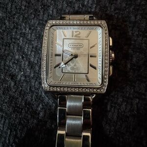 Coach Silver Square Face Watch with Crystal Details